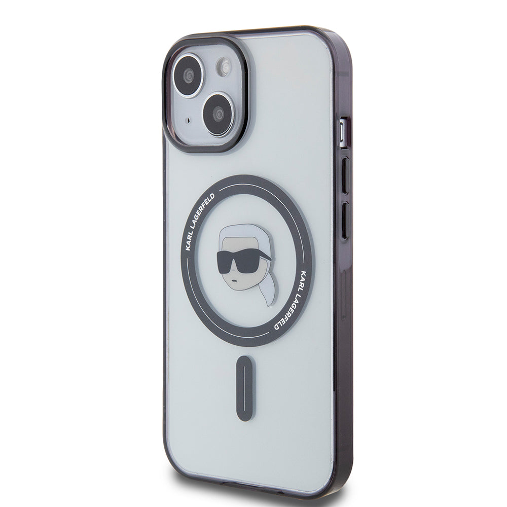 Custodia MagSafe per Apple iPhone 15, Karl Lagerfeld, IML Karl's Head, Trasparente