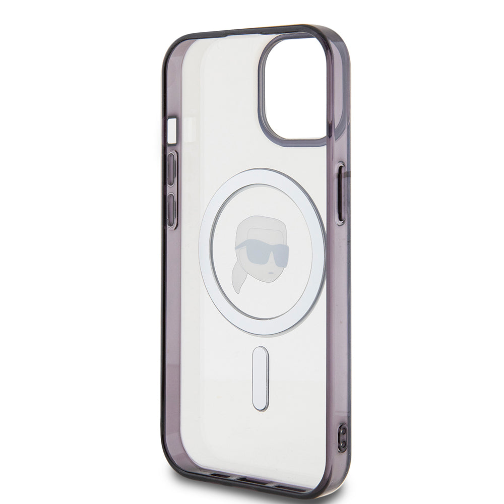 Custodia MagSafe per Apple iPhone 15, Karl Lagerfeld, IML Karl's Head, Trasparente