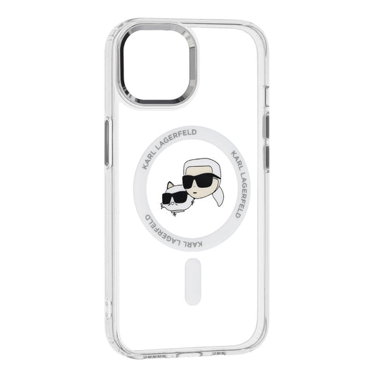 Custodia MagSafe per Apple iPhone 15, Karl Lagerfeld, IML Metal Karl & Choupette's Heads, Bianca
