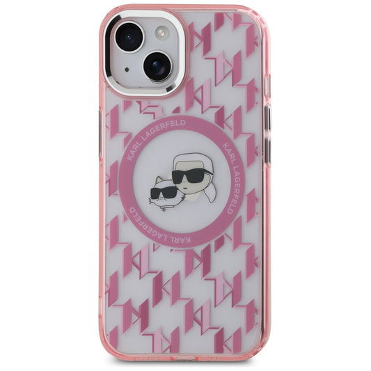 Custodia MagSafe per Apple iPhone 15, Karl Lagerfeld, IML Monogramma Karl & Choupette's Heads, Rosa