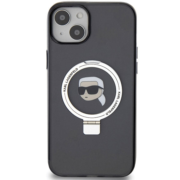 Custodia MagSafe per Apple iPhone 15, Karl Lagerfeld, Ring Stand Karl's Head, Nera