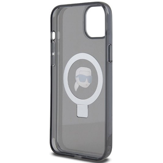Custodia MagSafe per Apple iPhone 15, Karl Lagerfeld, Ring Stand Karl's Head, Nera