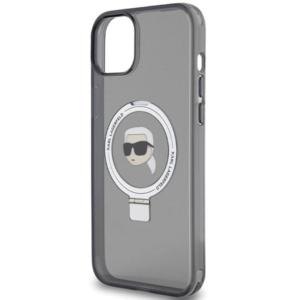 Custodia MagSafe per Apple iPhone 15, Karl Lagerfeld, Ring Stand Karl's Head, Nera