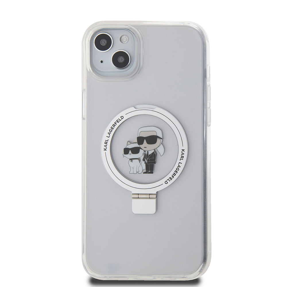 Custodia MagSafe per Apple iPhone 15 Plus, Karl Lagerfeld, Ringstand Karl and Choupette, Bianca