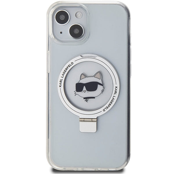 Custodia MagSafe per Apple iPhone 15 Plus / 14 Plus, Karl Lagerfeld, Ring Stand Choupette's Head, Bianca