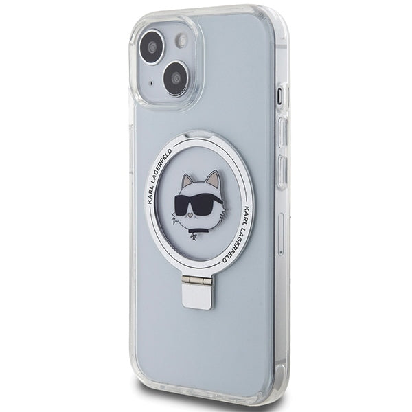 Custodia MagSafe per Apple iPhone 15 Plus / 14 Plus, Karl Lagerfeld, Ring Stand Choupette's Head, Bianca