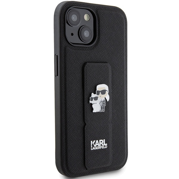 Custodia MagSafe per Apple iPhone 15 Plus / 14 Plus, Karl Lagerfeld, Saffiano Gripstand Karl & Choupette, Nera