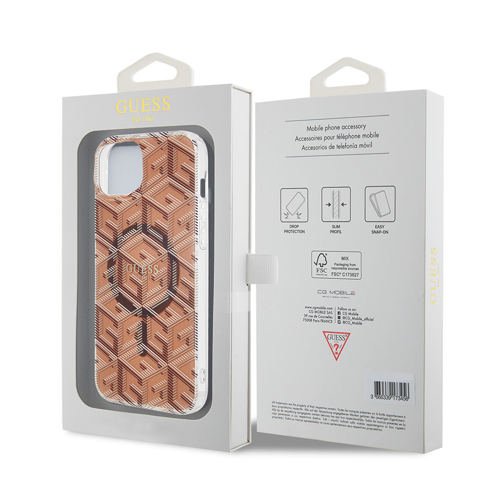 Custodia MagSafe per Apple iPhone 15 Plus, Guess, IML Gcube, Marrone