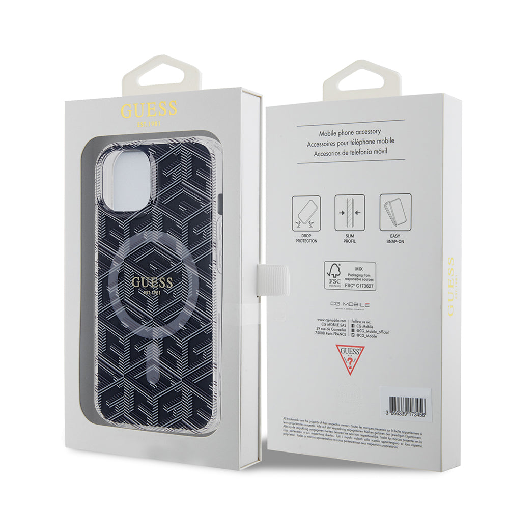 Custodia MagSafe per Apple iPhone 15 Plus, Guess, IML Gcube, Nera