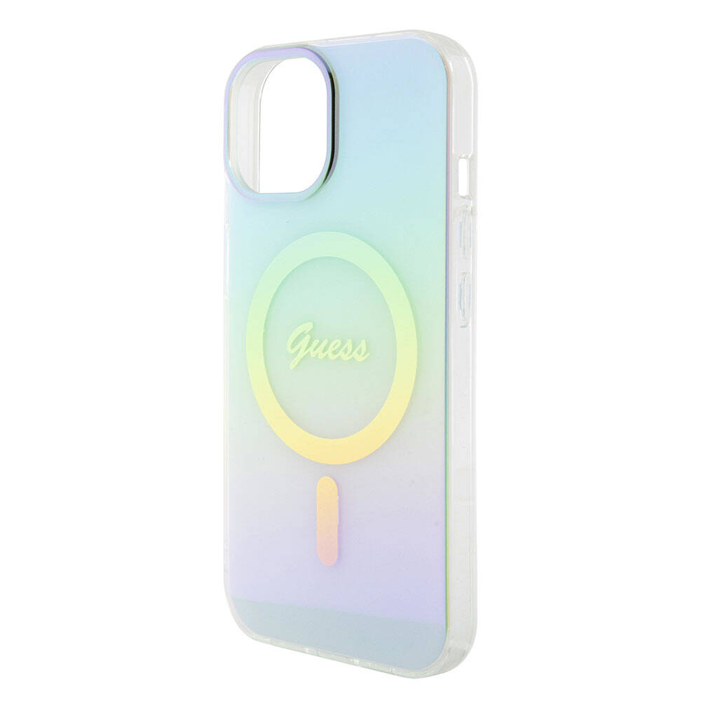 Custodia MagSafe per Apple iPhone 15 Plus, Guess, IML Iridescent, Turchese
