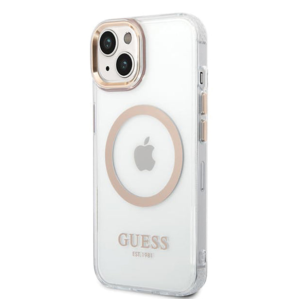 Custodia MagSafe per Apple iPhone 15 Plus, Guess, Metal Outline, Dorata