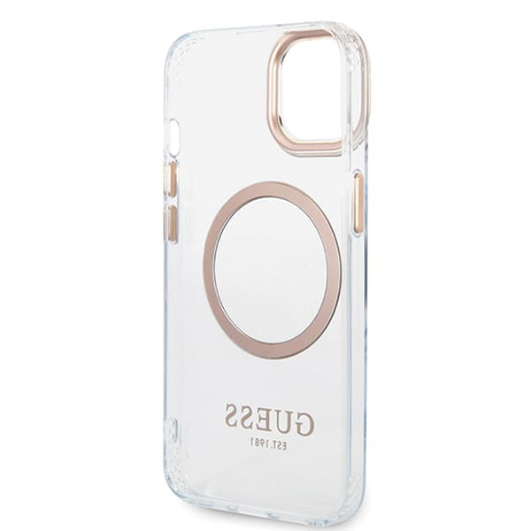 Custodia MagSafe per Apple iPhone 15 Plus, Guess, Metal Outline, Dorata