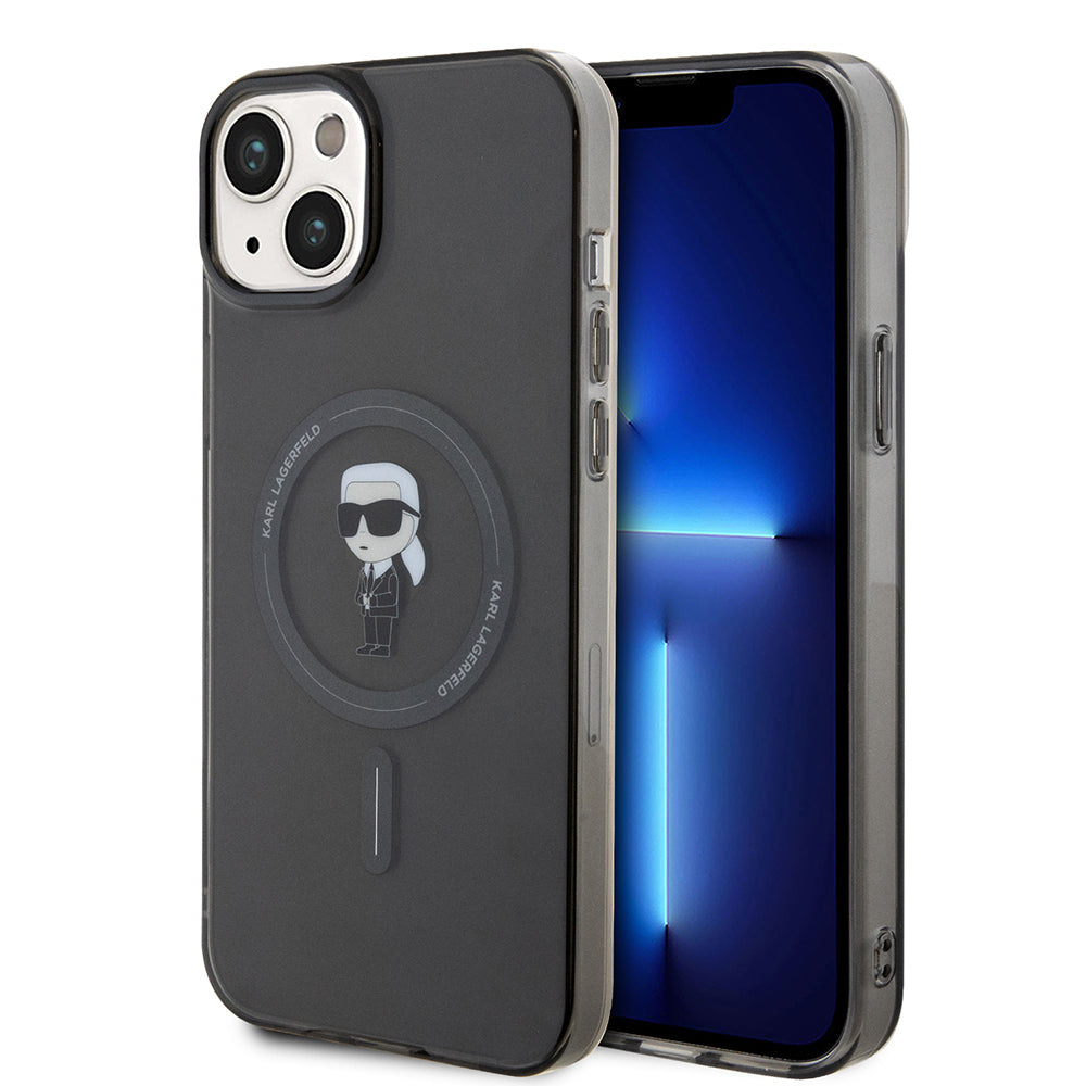 Custodia MagSafe per Apple iPhone 15 Plus, Karl Lagerfeld, IML Ikonik Karl, Nera