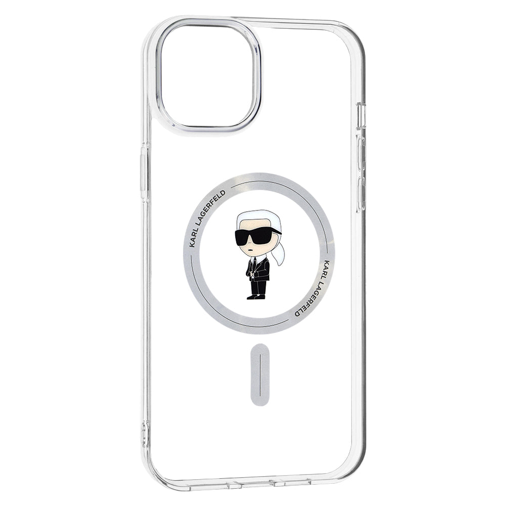 Custodia MagSafe per Apple iPhone 15 Plus, Karl Lagerfeld, IML Ikonik Karl, Trasparente