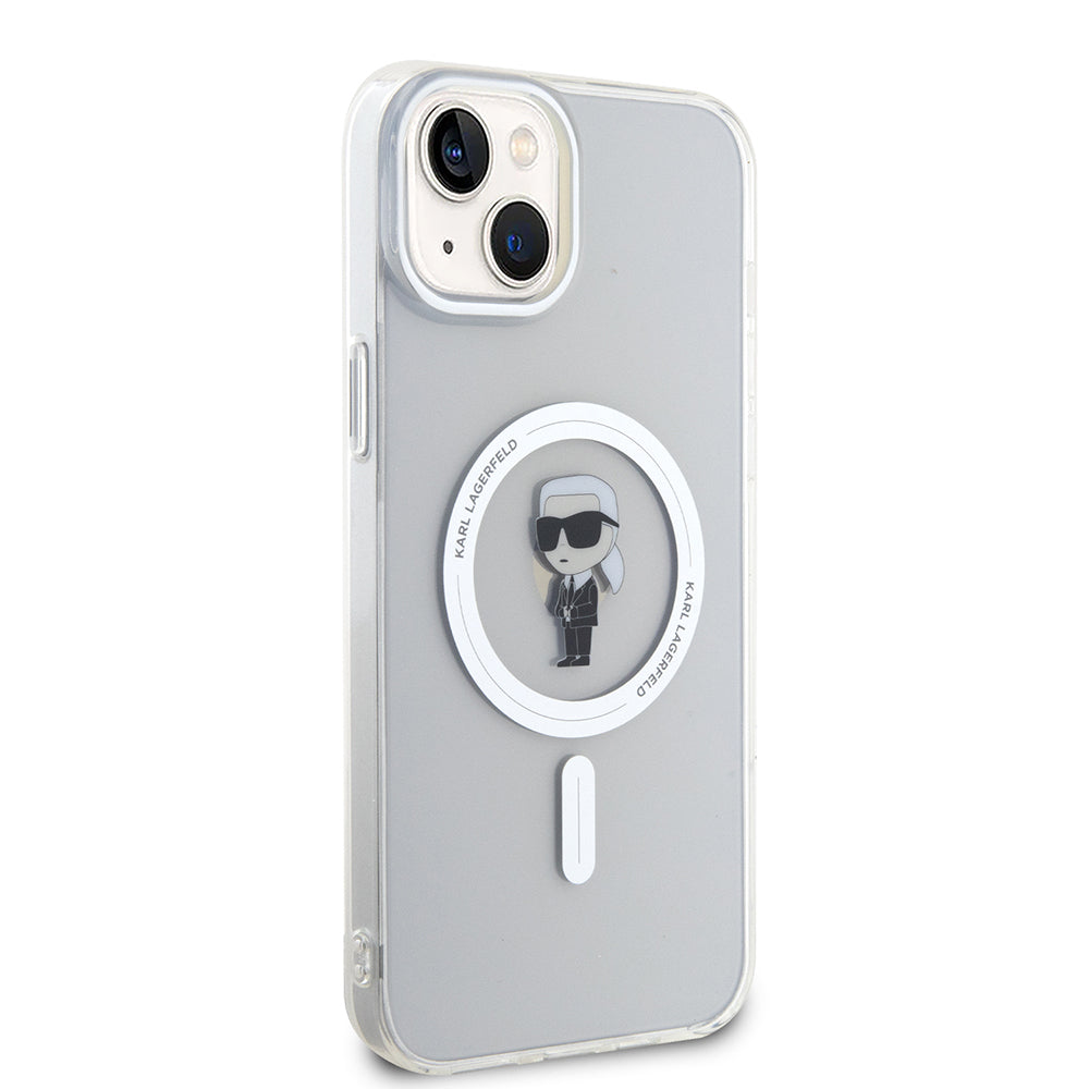 Custodia MagSafe per Apple iPhone 15 Plus, Karl Lagerfeld, IML Ikonik Karl, Trasparente