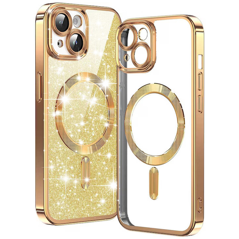 Custodia MagSafe per Apple iPhone 15 Plus, Techsuit, Luxury Glitter, Dorata