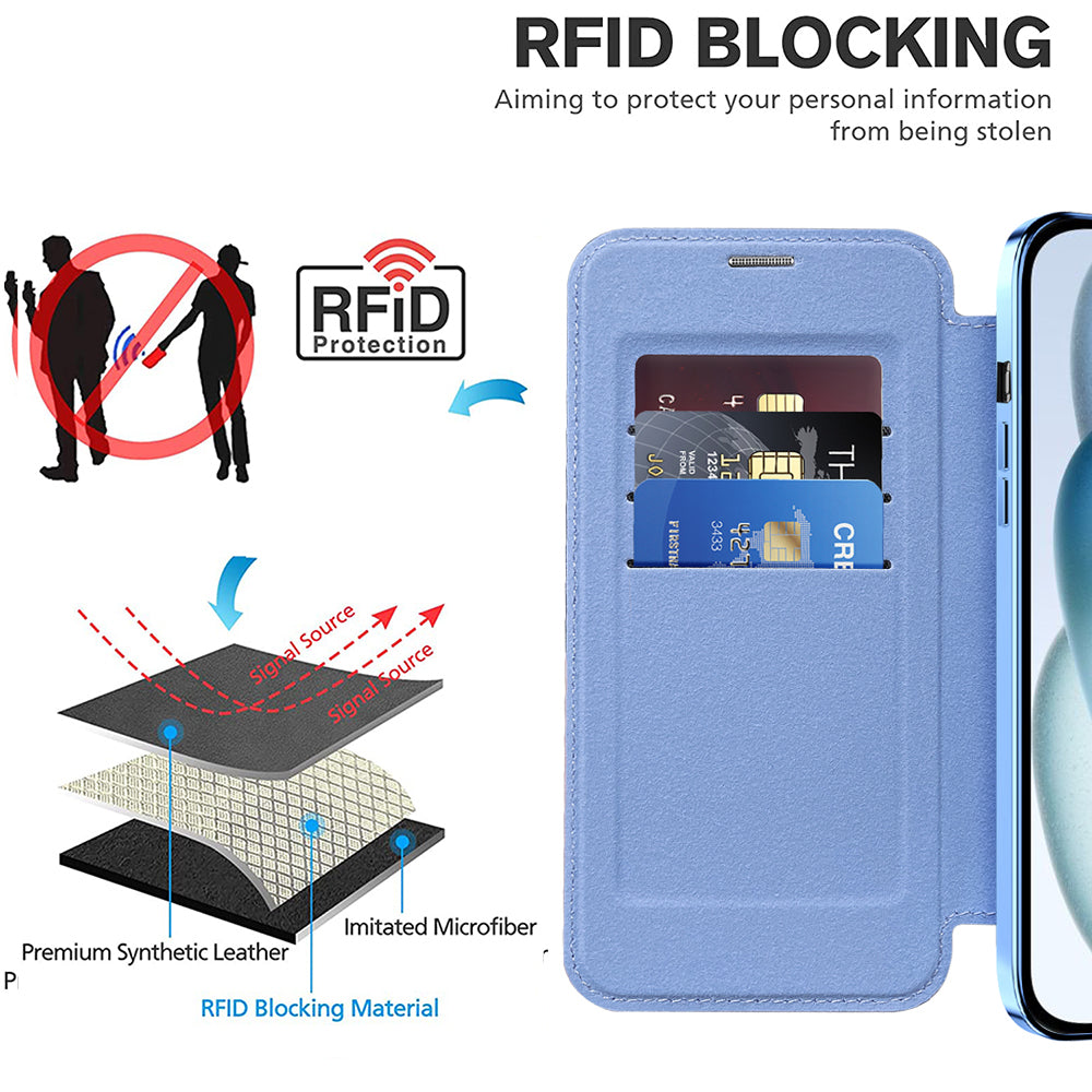 Custodia MagSafe per Apple iPhone 15 Plus, Techsuit, SmartMag Book, Blu