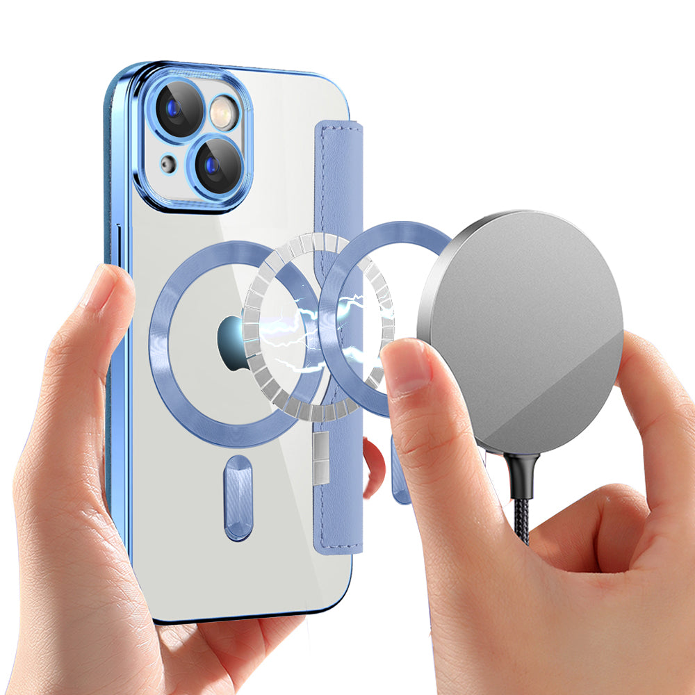 Custodia MagSafe per Apple iPhone 15 Plus, Techsuit, SmartMag Book, Blu