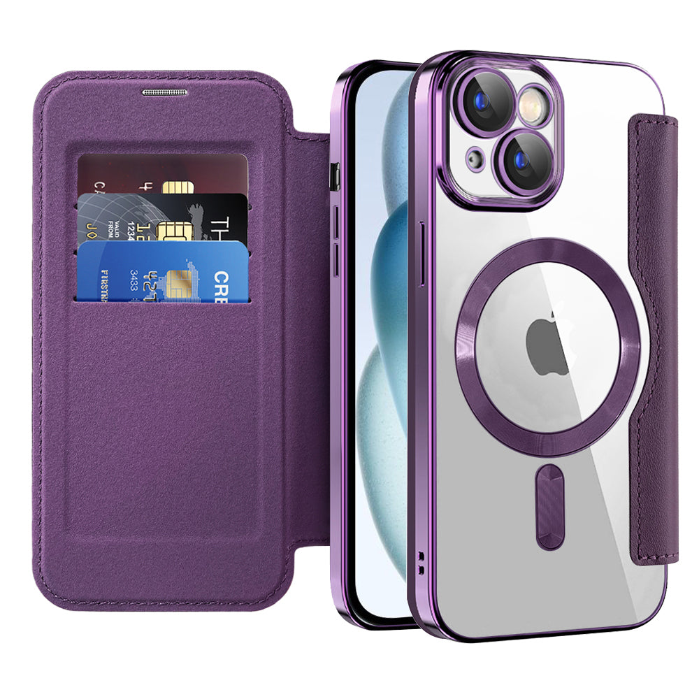 Custodia MagSafe per Apple iPhone 15 Plus, Techsuit, SmartMag Book, Viola