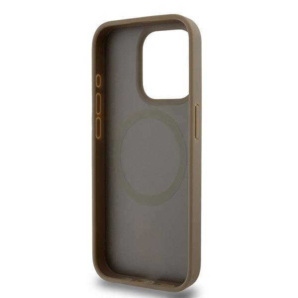 Custodia MagSafe per Apple iPhone 15 Pro, DKNY, Logo Metallico a Monogramma, Marrone