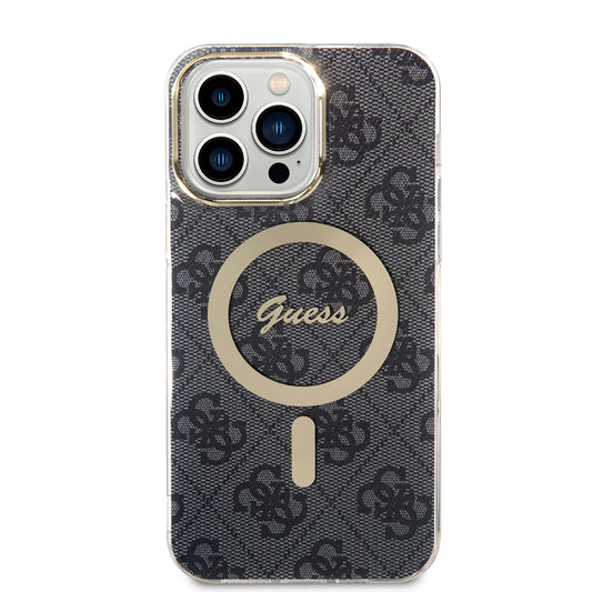 Custodia MagSafe per Apple iPhone 15 Pro, Guess, 4G IML, Nera GUHMP15LH4STK