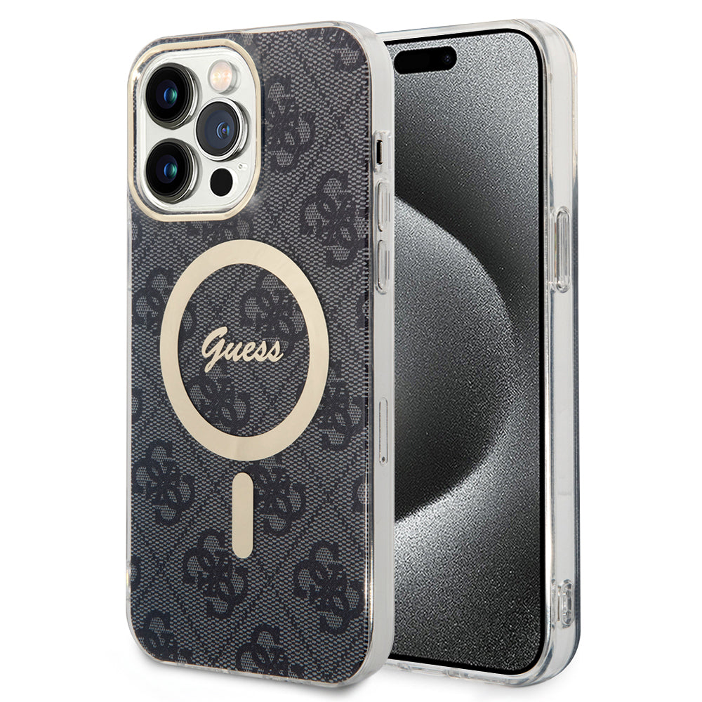 Custodia MagSafe per Apple iPhone 15 Pro, Guess, 4G IML, Nera GUHMP15LH4STK