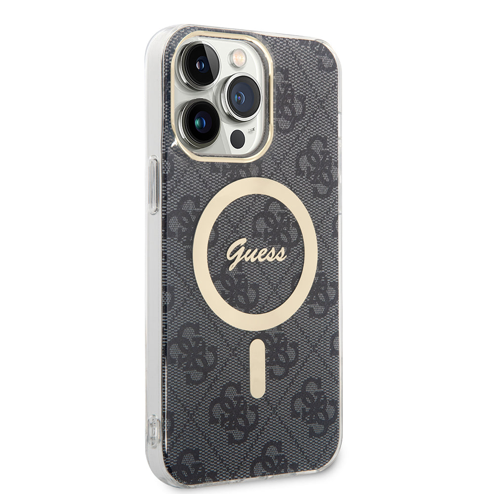 Custodia MagSafe per Apple iPhone 15 Pro, Guess, 4G IML, Nera GUHMP15LH4STK