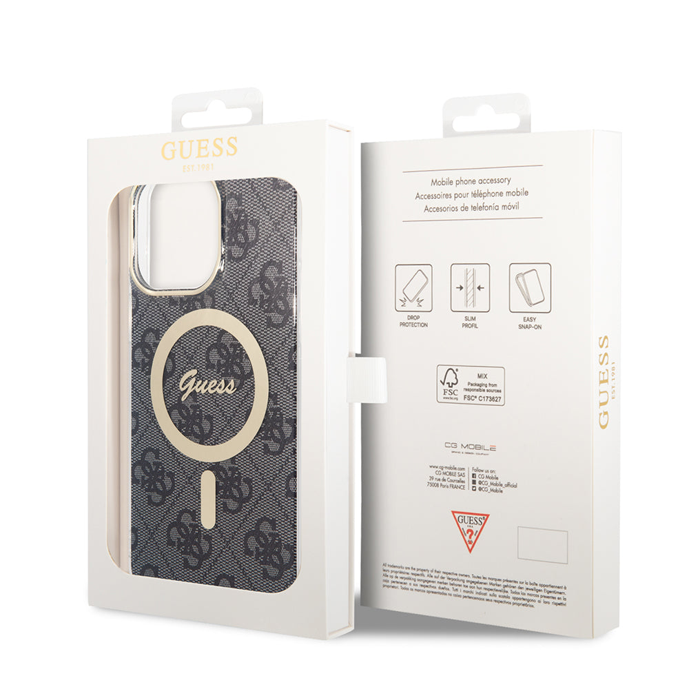 Custodia MagSafe per Apple iPhone 15 Pro, Guess, 4G IML, Nera GUHMP15LH4STK