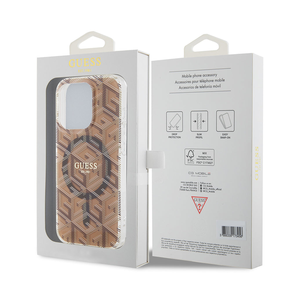 MagSafe Case for Apple iPhone 15 Pro, Guess, IML Gcube, Brown