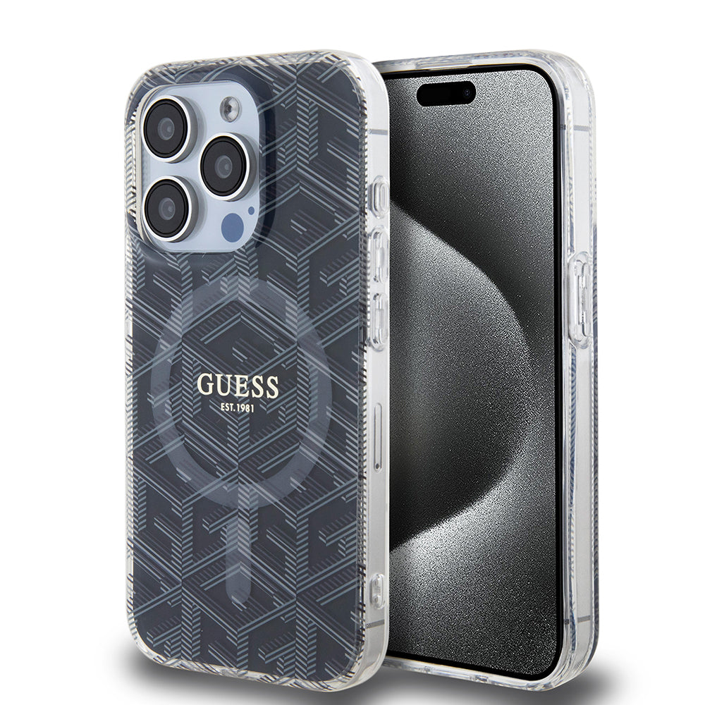 Custodia MagSafe per Apple iPhone 15 Pro, Guess, IML Gcube, Nera
