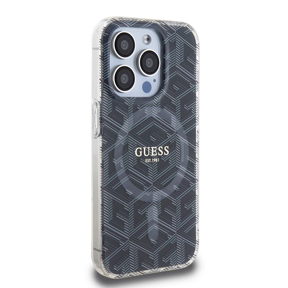 Custodia MagSafe per Apple iPhone 15 Pro, Guess, IML Gcube, Nera