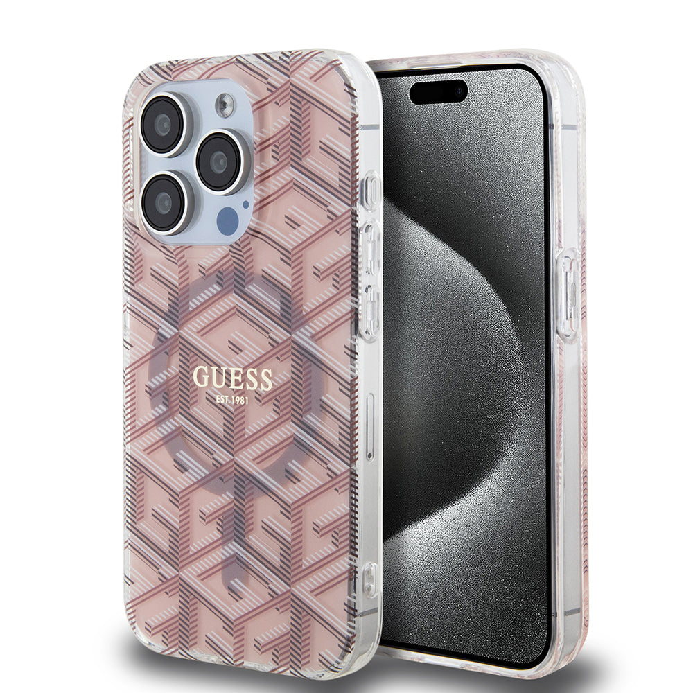 Custodia MagSafe per Apple iPhone 15 Pro, Guess, IML Gcube, Rosa