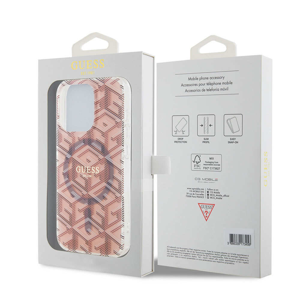 Custodia MagSafe per Apple iPhone 15 Pro, Guess, IML Gcube, Rosa