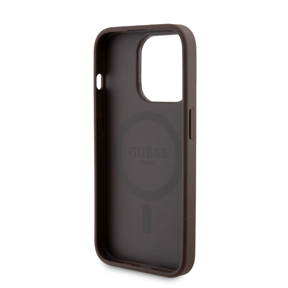 Custodia MagSafe per Apple iPhone 15 Pro, Guess, Powerbank 4G Metal Logo, Marrone