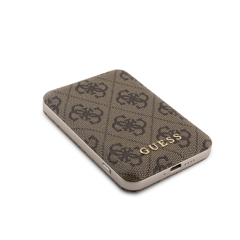 Custodia MagSafe per Apple iPhone 15 Pro, Guess, Powerbank 4G Metal Logo, Marrone