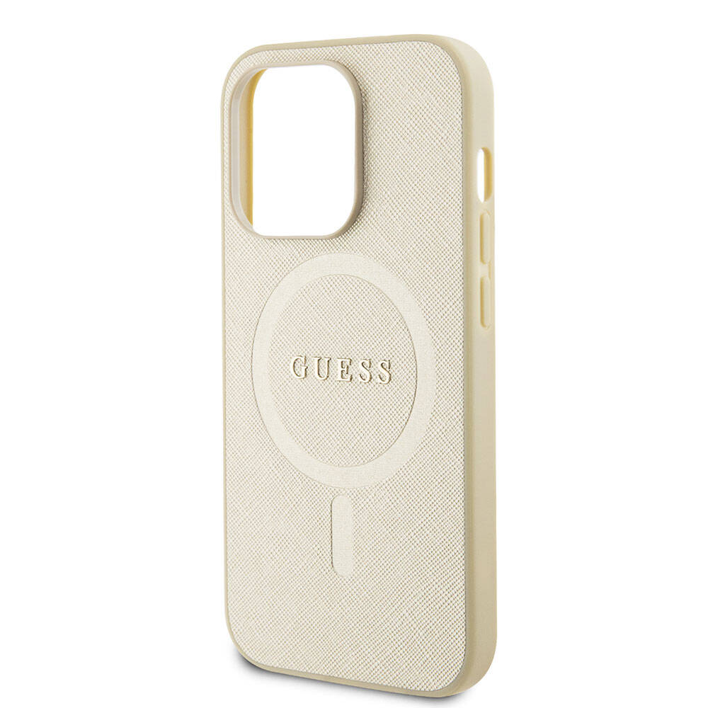 Custodia MagSafe per Apple iPhone 15 Pro, Guess, Saffiano, Beige