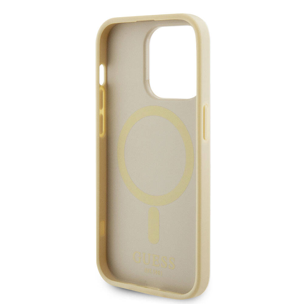 Custodia MagSafe per Apple iPhone 15 Pro, Guess, Saffiano, Beige
