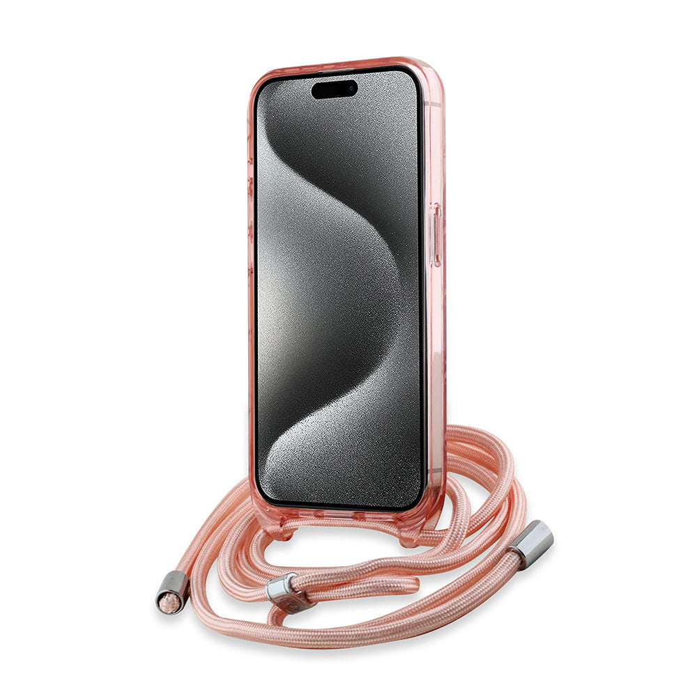 Custodia MagSafe per Apple iPhone 15 Pro, Karl Lagerfeld, IML Crossbody Monogramma Karl & Choupette's Heads, Rosa