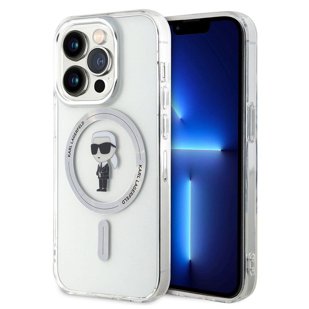 Custodia MagSafe per Apple iPhone 15 Pro, Karl Lagerfeld, IML Ikonik Karl, Trasparente
