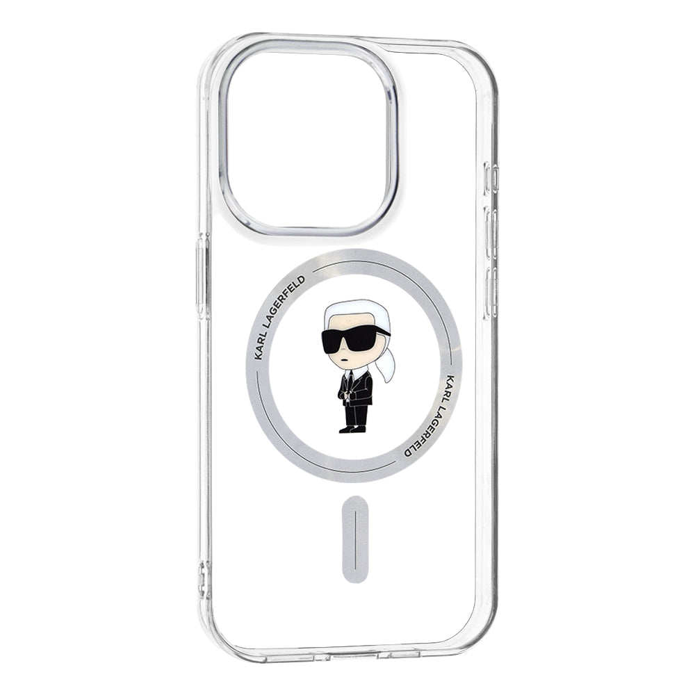 Custodia MagSafe per Apple iPhone 15 Pro, Karl Lagerfeld, IML Ikonik Karl, Trasparente