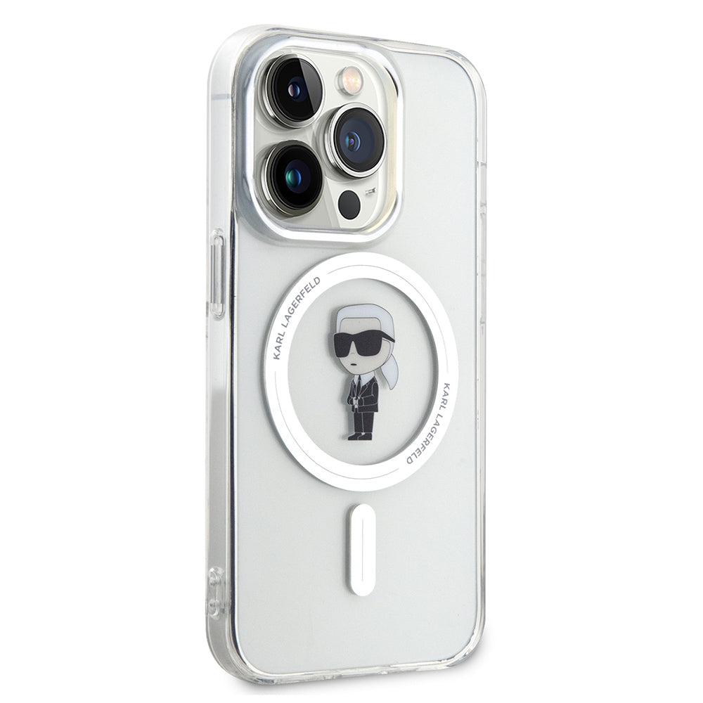 Custodia MagSafe per Apple iPhone 15 Pro, Karl Lagerfeld, IML Ikonik Karl, Trasparente