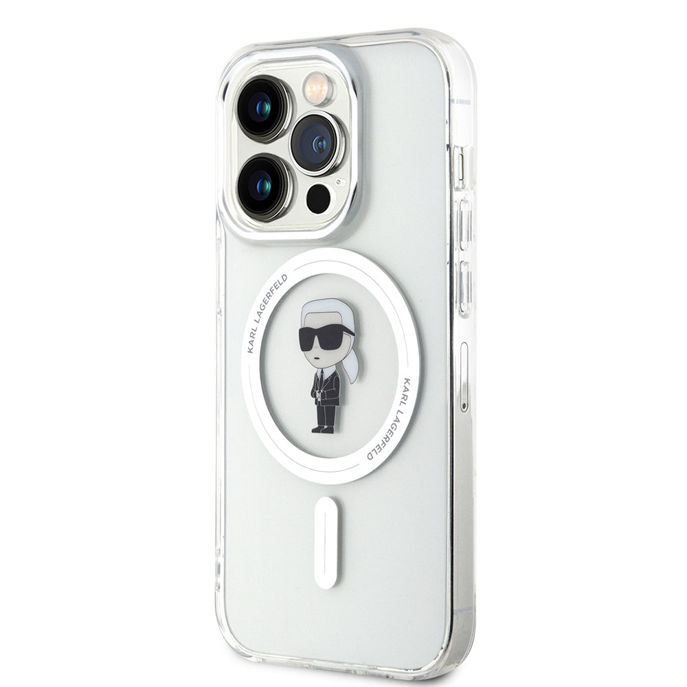 Custodia MagSafe per Apple iPhone 15 Pro, Karl Lagerfeld, IML Ikonik Karl, Trasparente