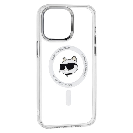 Custodia MagSafe per Apple iPhone 15 Pro, Karl Lagerfeld, IML Metal Choupette's Head, Bianca