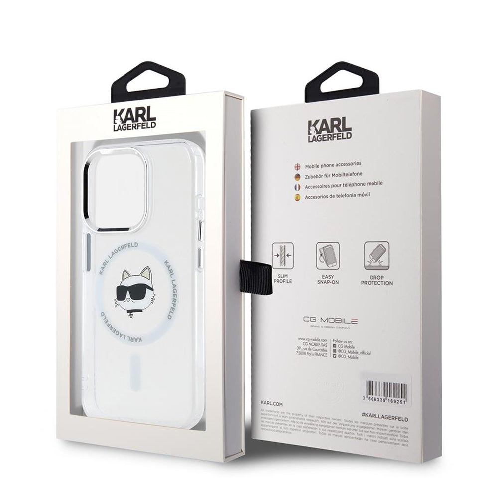 Custodia MagSafe per Apple iPhone 15 Pro, Karl Lagerfeld, IML Metal Choupette's Head, Bianca