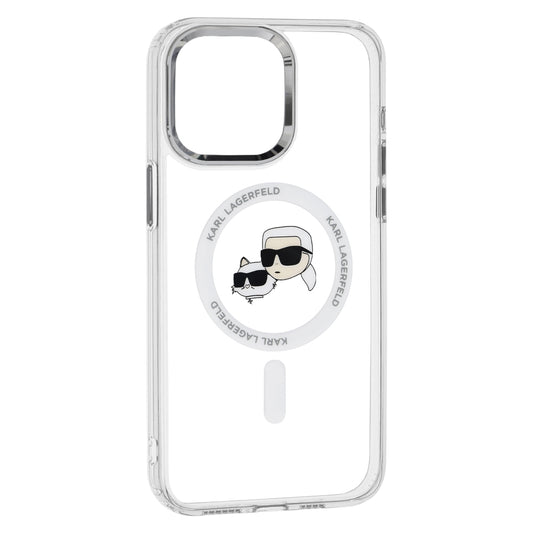 Custodia MagSafe per Apple iPhone 15 Pro, Karl Lagerfeld, IML Metal Karl & Choupette's Heads, Bianca