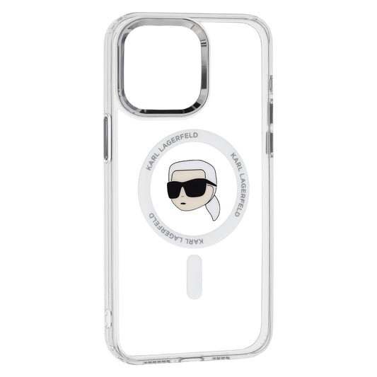 Custodia MagSafe per Apple iPhone 15 Pro, Karl Lagerfeld, IML Metal Karl's Head, Bianca