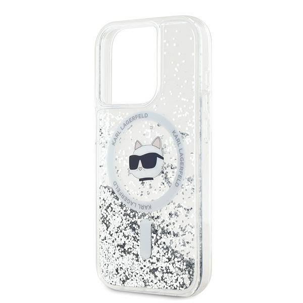 Custodia MagSafe per Apple iPhone 15 Pro, Karl Lagerfeld, Liquid Glitter Choupette Head, Trasparente