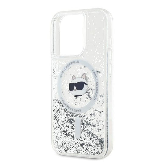 Custodia MagSafe per Apple iPhone 15 Pro, Karl Lagerfeld, Liquid Glitter Choupette Head, Trasparente