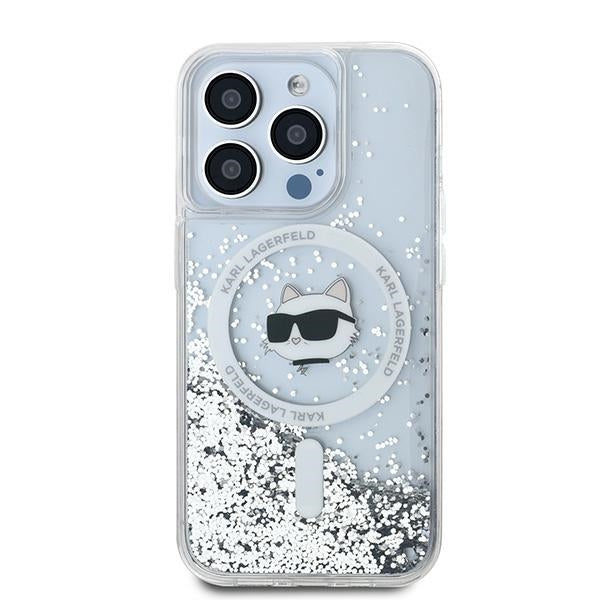 Custodia MagSafe per Apple iPhone 15 Pro, Karl Lagerfeld, Liquid Glitter Choupette Head, Trasparente