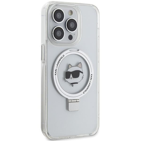 MagSafe Case for Apple iPhone 15 Pro, Karl Lagerfeld, Ring Stand Choupette's Head, White